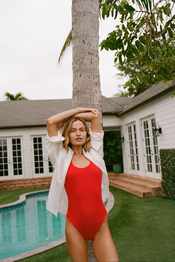 Red Classic Square Neck One Piece