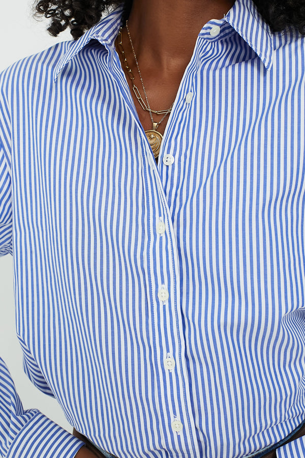 Blue and White Stripe Boyfriend Shirt