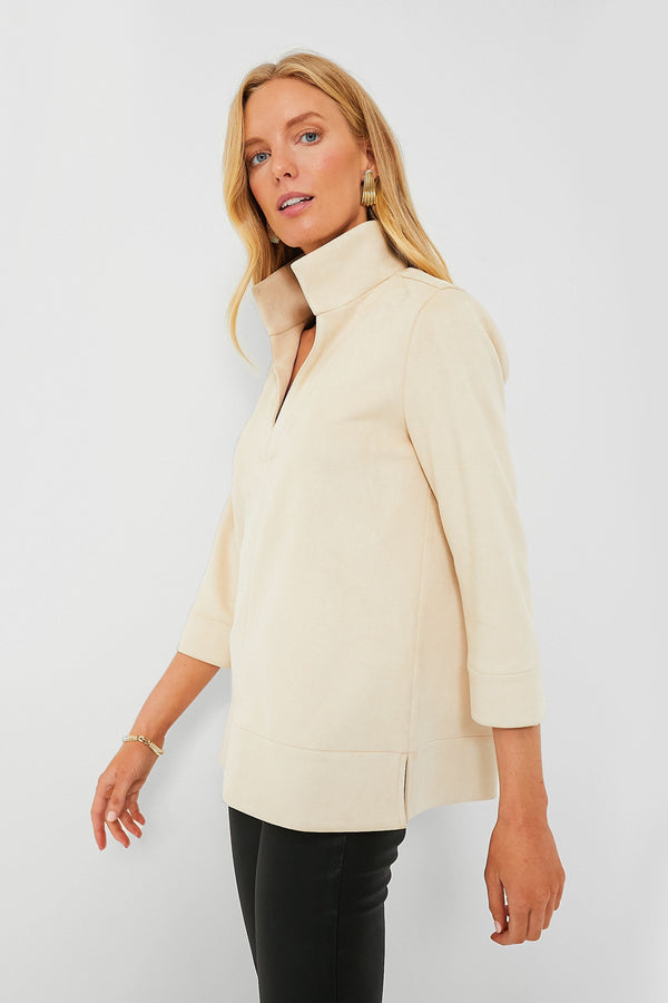 Bone Suede Margot Stand Collar Blouse