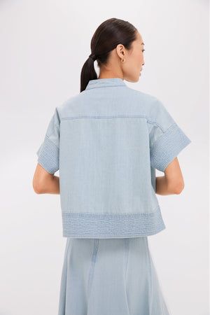 Light Wash Denim Trapunto Stitch Sofia Shirt
