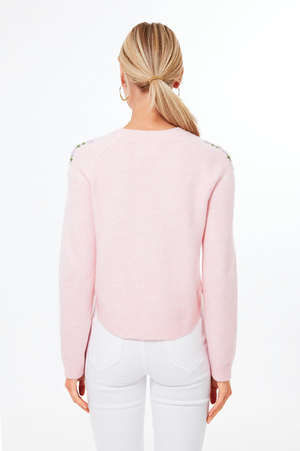 Pink Floral Embroidered Lilah Sweater