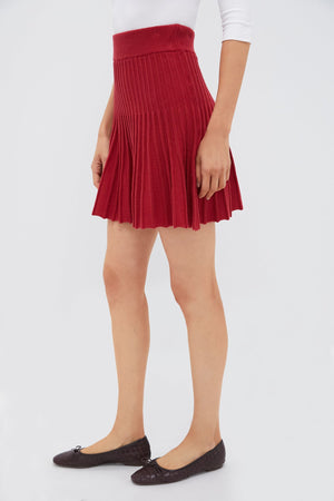 Red Knit Pleated Saylor Skirt