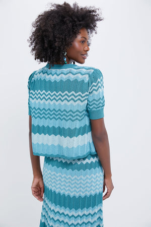 Aqua Crochet Stripe Sylvie Top