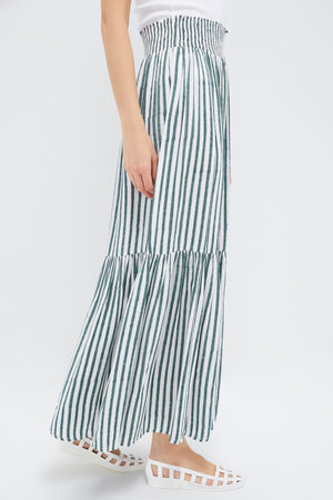 Moss Stripe Shirred Skirt