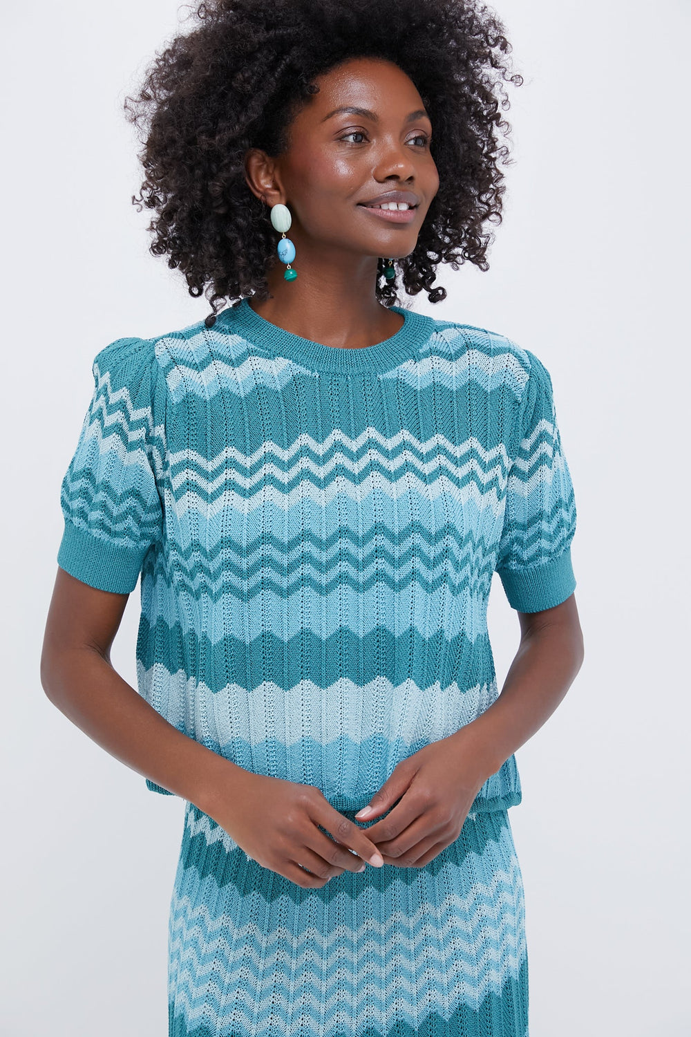 Aqua Crochet Stripe Sylvie Top