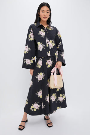 Black Posy Poplin Maxi Skirt