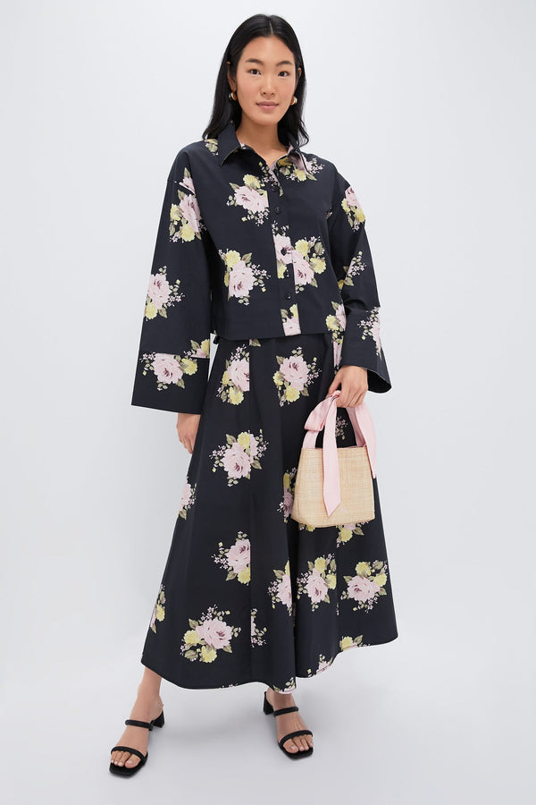 Black Posy Poplin Maxi Skirt