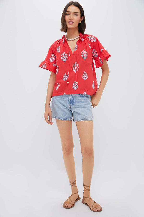 Scarlet Bouquet Blockprint Cassis Top