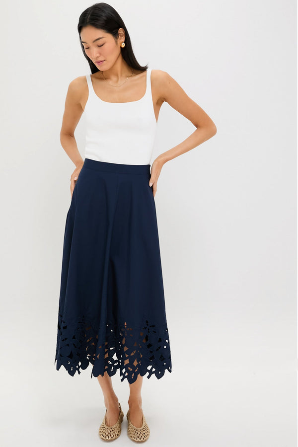 Navy Cotton Eyelet Caldwell Skirt