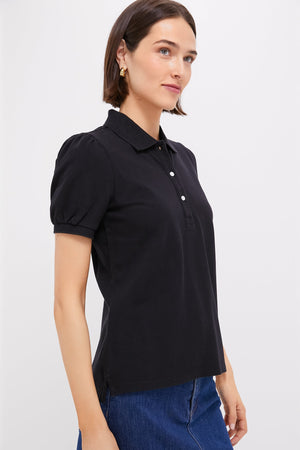 Black Pique Puff Sleeve Peggy Polo