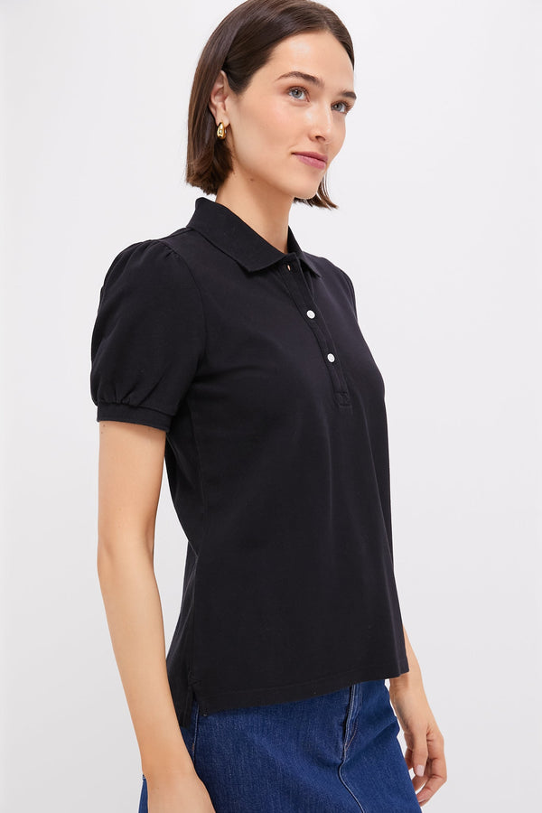 Black Pique Puff Sleeve Peggy Polo