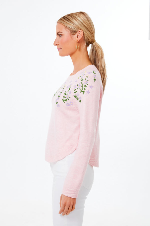 Pink Floral Embroidered Lilah Sweater