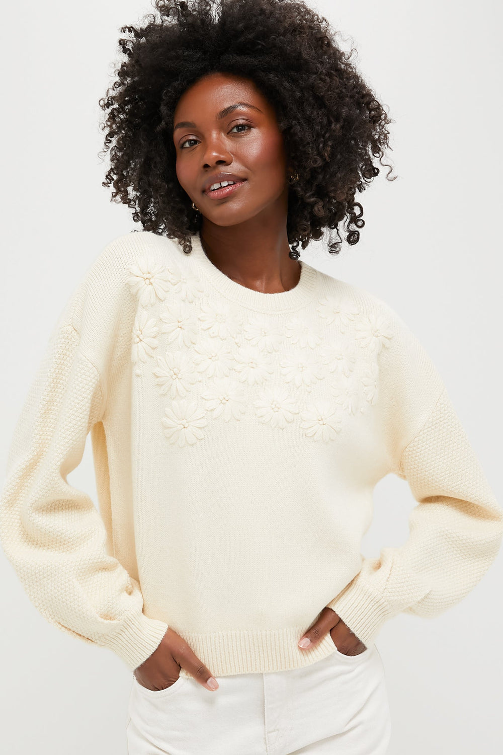 Cream Embroidered Floral Francine Sweater