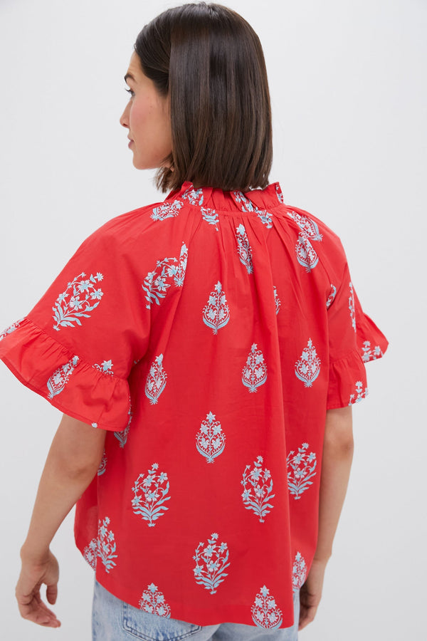 Scarlet Bouquet Blockprint Cassis Top