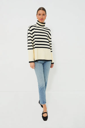 Cream Striped Turtleneck Sweater