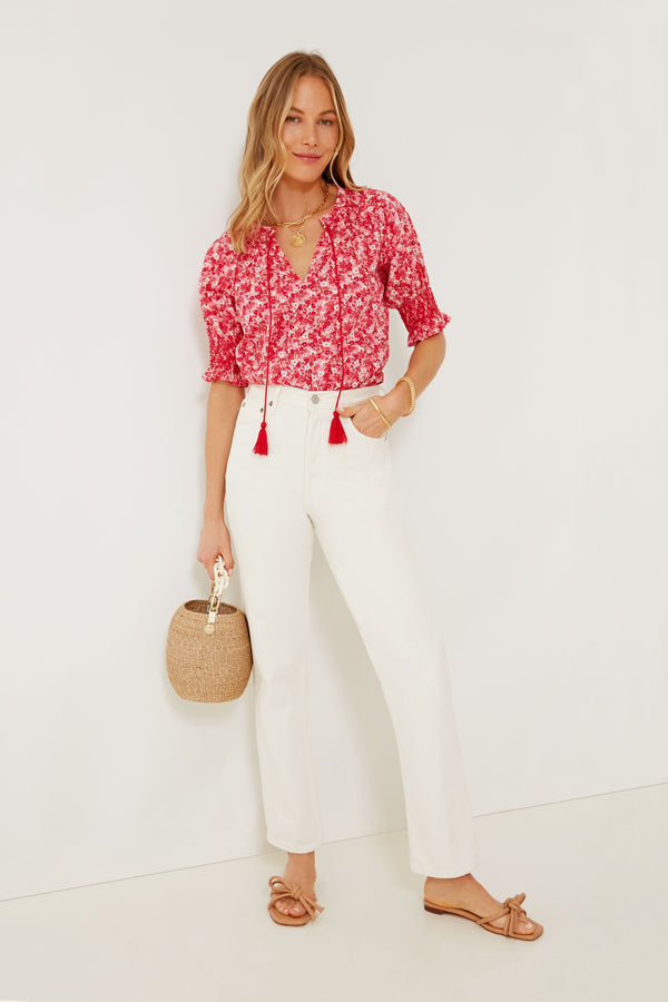 Red and Pink Floral V-Neck Colleen Blouse