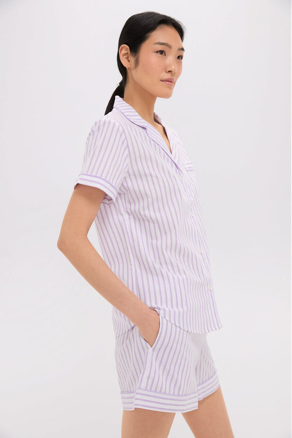 Women's Lavender French Ticking Short Set