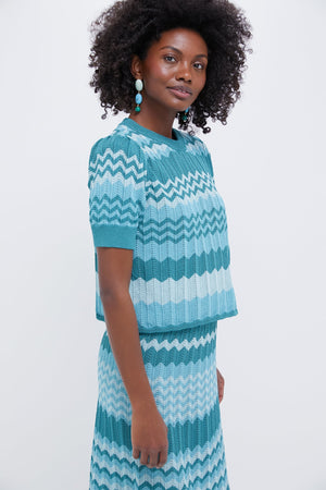 Aqua Crochet Stripe Sylvie Top