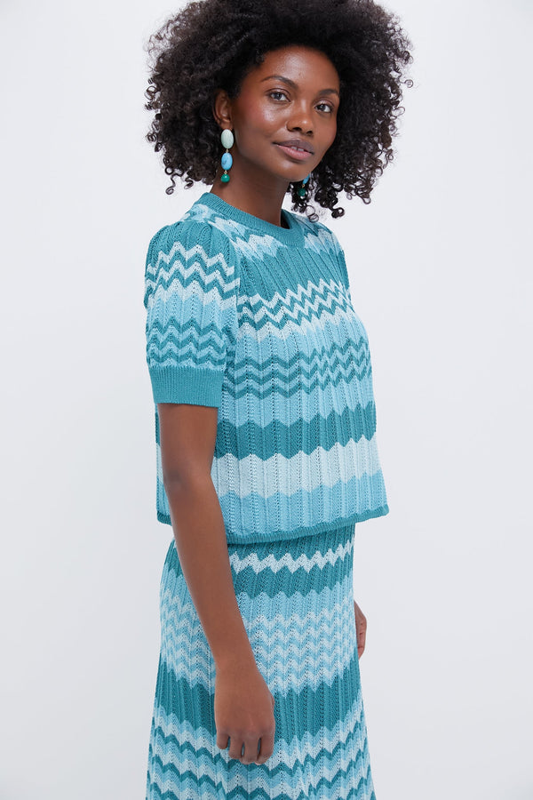 Aqua Crochet Stripe Sylvie Top