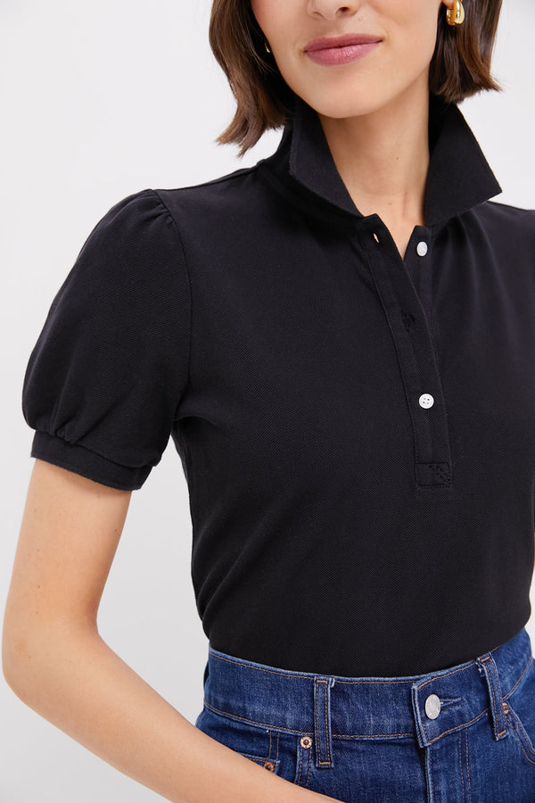 Black Pique Puff Sleeve Peggy Polo
