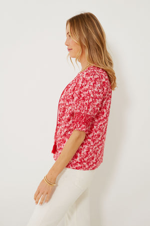 Red and Pink Floral V-Neck Colleen Blouse