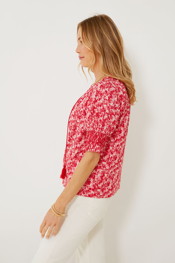 Red and Pink Floral V-Neck Colleen Blouse