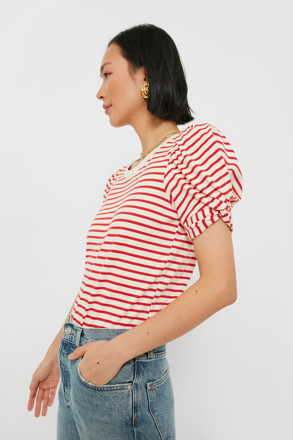 Red Striped Vesty Puff Short Sleeve Crewneck