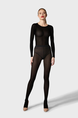 Black Satin Touch Dots Tights