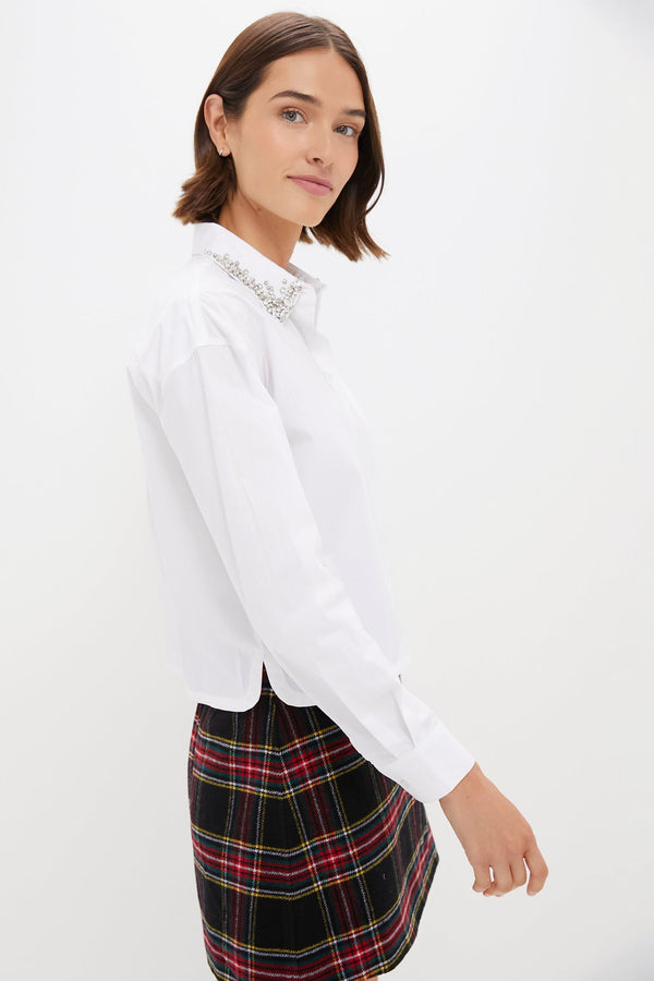 White Embellished Cropped Jasper Button Down