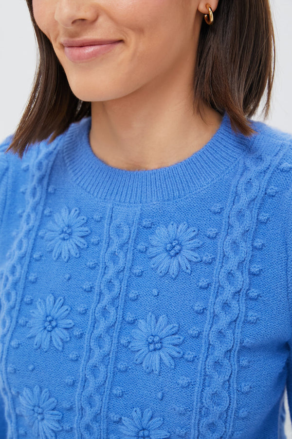 Cerulean Embroidered Floral Frankie Sweater