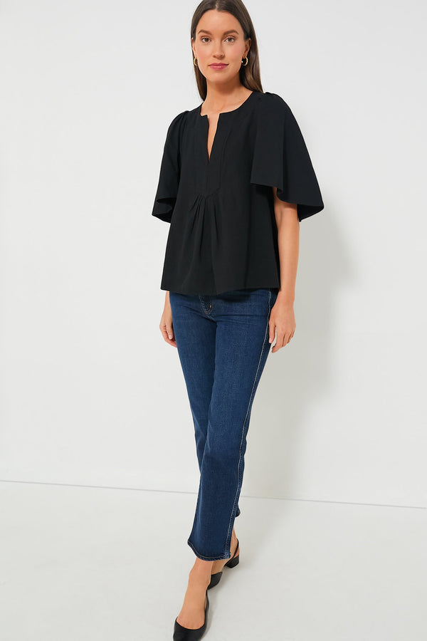 Black Finley Flutter Sleeve Top