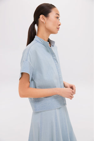 Light Wash Denim Trapunto Stitch Sofia Shirt
