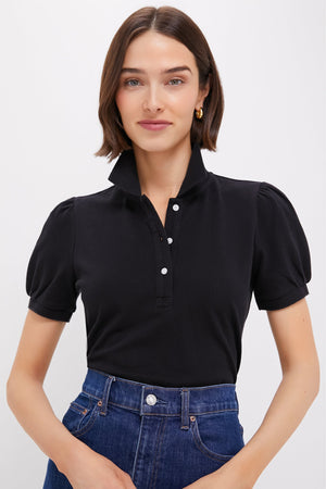 Black Pique Puff Sleeve Peggy Polo