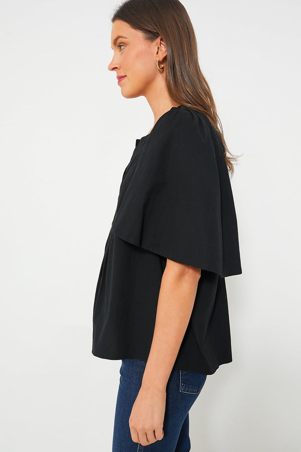 Black Finley Flutter Sleeve Top