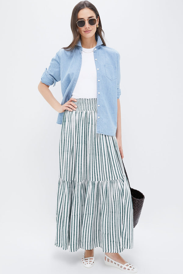 Moss Stripe Shirred Skirt