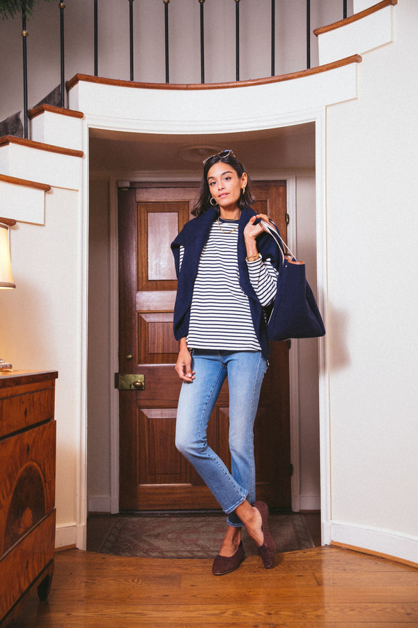Navy Striped Knit Popover