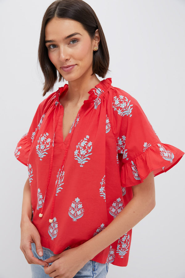 Scarlet Bouquet Blockprint Cassis Top