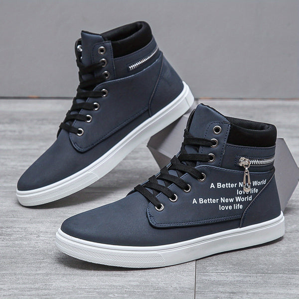 Lace-up High Top Zipper Skate Shoes, Breathable Sneakers