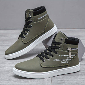 Lace-up High Top Zipper Skate Shoes, Breathable Sneakers