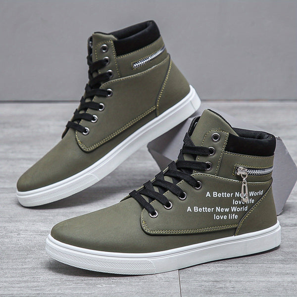 Lace-up High Top Zipper Skate Shoes, Breathable Sneakers