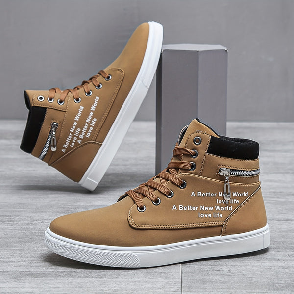 Lace-up High Top Zipper Skate Shoes, Breathable Sneakers