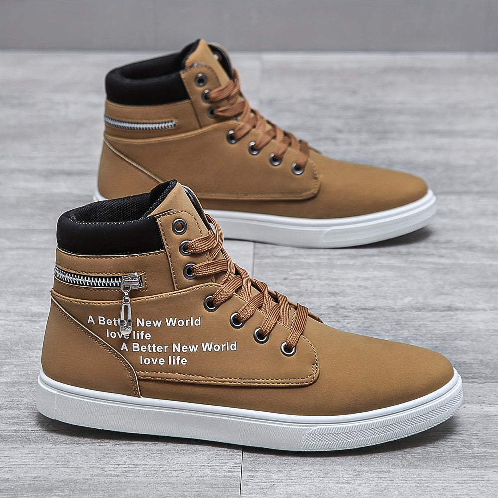 Lace-up High Top Zipper Skate Shoes, Breathable Sneakers